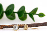 5mm 6mm Round - 14K Solid Gold Lab Diamond Bezel Solitaire Stud Earrings