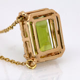 Wendy 14K Yellow Gold Peridot and Diamond Halo Necklace | EM 9x7mm