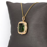 Hania 14K Yellow Gold Chrome Tourmaline Diamond Pendant | Cushion 12x9mm