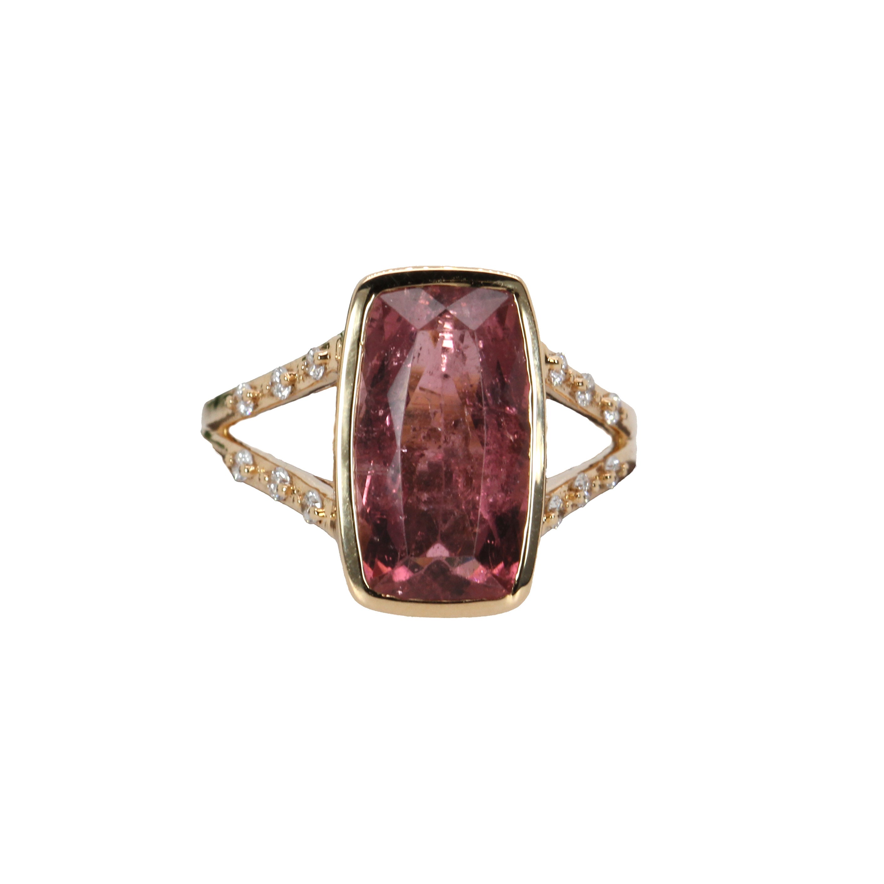 Netra 14K Yellow Gold 4.49cts Tourmaline Diamond Ring | Cushion Cut 14X8mm