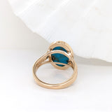 6.3ct Sonoran Turquoise Ring w Earth Mined Diamonds in Solid 14K Gold Oval 16x12