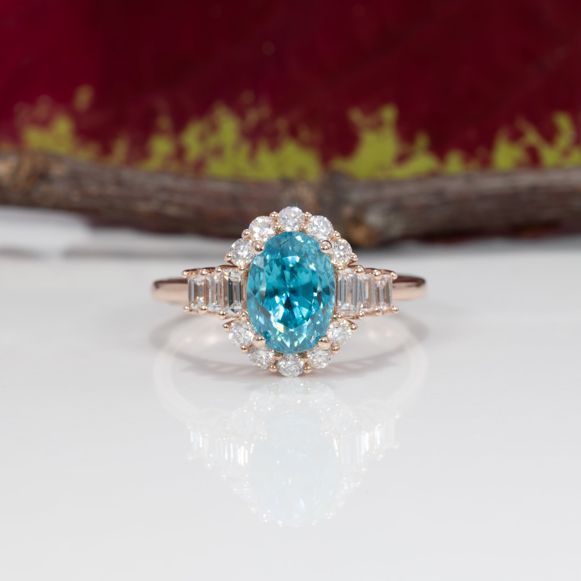 14K rose gold cambodian blue zircon ring