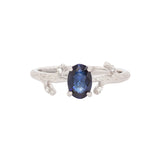Aurelia  Solid 14k White Gold Ceylon Sapphire Ring with Natural Diamond Accents | Oval, 7x5mm