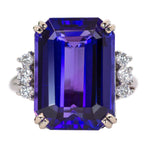 Yana 14K White Gold 11.96cts AAA Tanzanite Diamond Ring | Emerald Cut 16x12mm