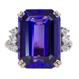 Yana 14K White Gold 11.96cts AAA Tanzanite Diamond Ring | Emerald Cut 16x12mm