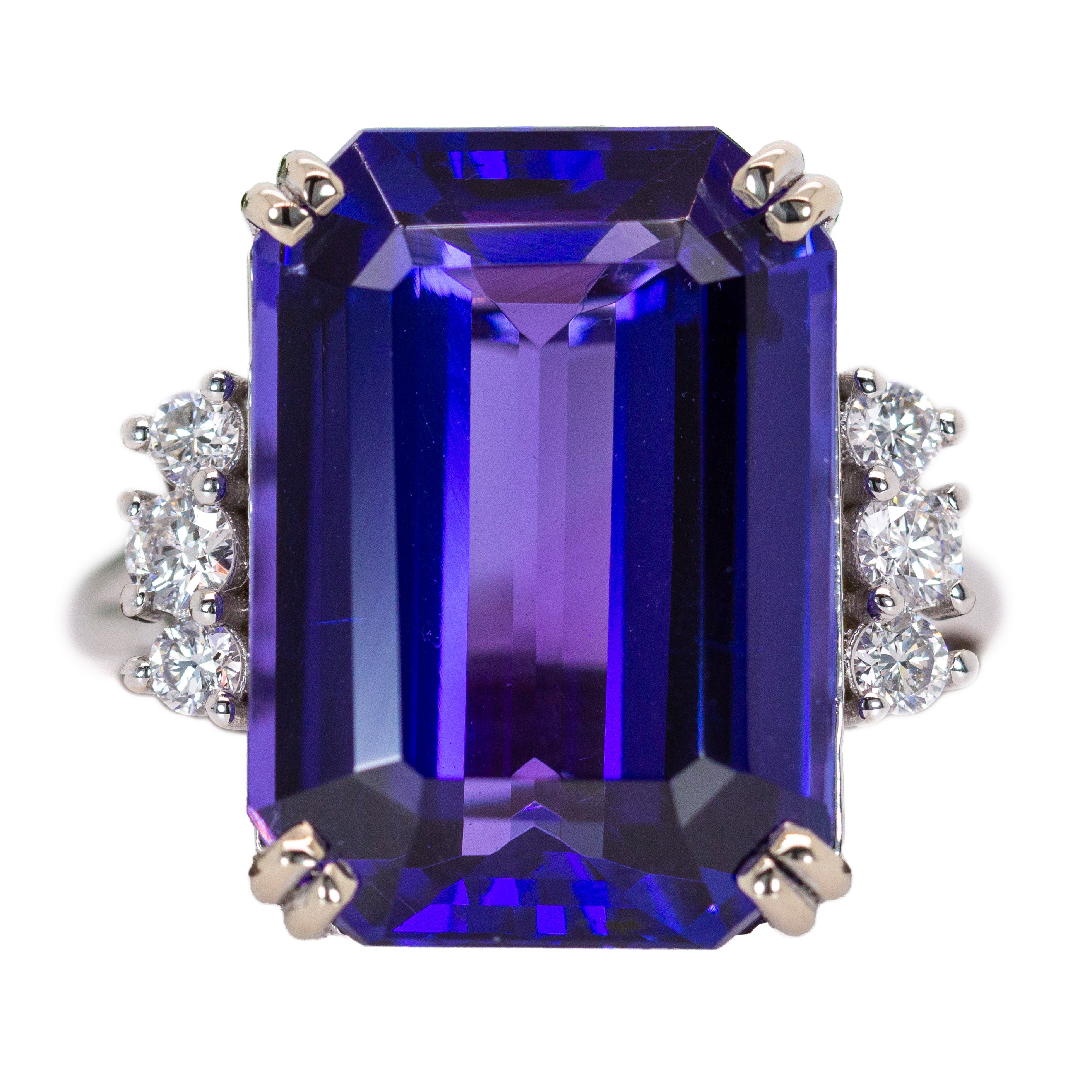 Yana 14K White Gold 11.96cts AAA Tanzanite Diamond Ring | Emerald Cut 16x12mm