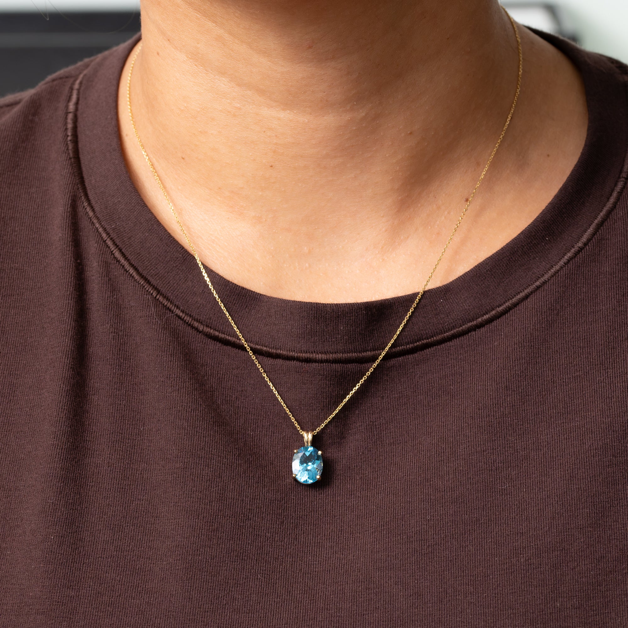 14K Yellow Gold Swiss Blue Topaz Pendant