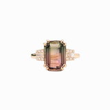 5ct Bicolor Tourmaline Ring w Earth Mined Diamonds in Solid 14K Gold | EM 10x8mm