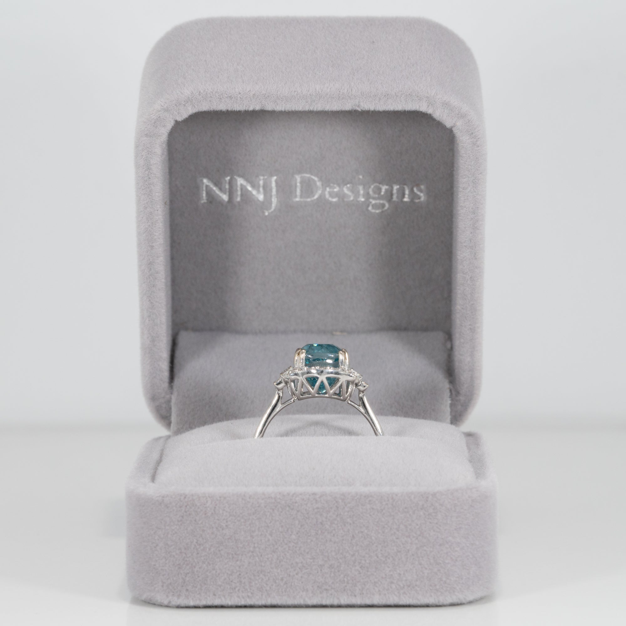 14K white gold cambodian blue zircon ring
