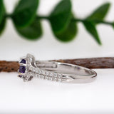 Aura 14K Solid White Gold Purple Sapphire and Natural Diamonds Ring | PE 6x4mm