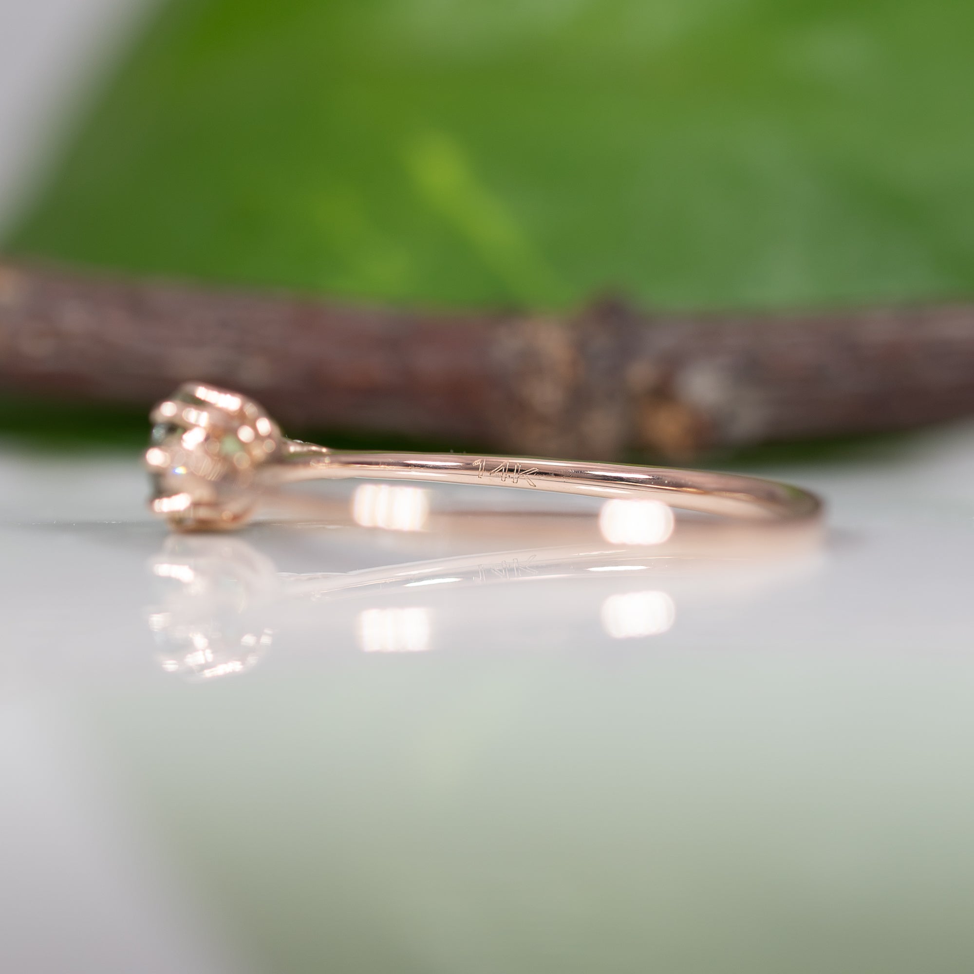 14K rose gold demantoid garnet ring
