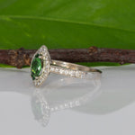 14K yellow gold marquise tsavorite garnet estate ring with diamond accents