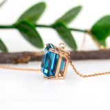 Sayuri 14k Solid Gold Solitaire London Blue Topaz Pendant, Emerald cut 12x10mm