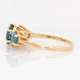 Aveline 14k Solid Gold London Blue Topaz Ring, Three Stone Setting | Round 8mm