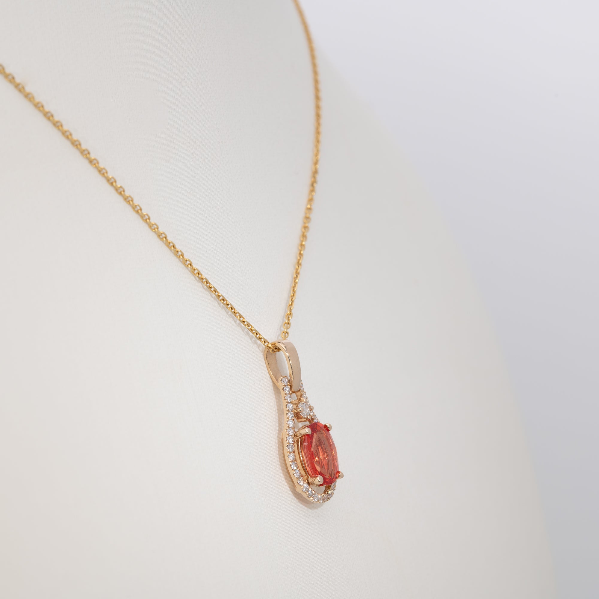 14K yellow gold padparadscha sapphire pendant