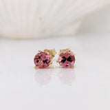 Pink Tourmaline Round Martini Stud Earrings | Solitaire Studs