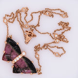 10.5Ct Butterfly-Shaped Tourmaline Necklace with Diamond Accents & Attached Chain: Solid 14K Gold