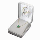 Ermine Solid 14k Gold Zambian Emerald Pendant with Natural Diamonds Halo, 8x6mm