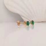 Zambian Emerald Martini Solitaire Stud Earrings – Round 4mm – Solid 14K Gold (Yellow, White or Rose)