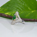 14K two-tone gold tsavorite garnet ring with diamond accents