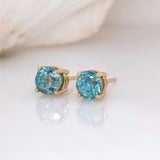 Saffira Electric Blue Zircon Stud Earrings: 14k Solid Gold,  Round 5mm