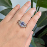 Cinderella Solid 14k White Gold Cornflower Blue Sapphire Ring with Natural Diamond Accents | Emerald cut, 8x7mm