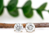 Round 14K Gold Lab Diamond Four Prong Solitaire Stud Earrings | 3mm 4mm 5mm 6mm 7mm 7.3mm 7.5mm