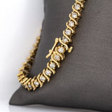 Estate 14K Yellow Gold Diamond Tennis Bracelet | Box Clasp Closure
