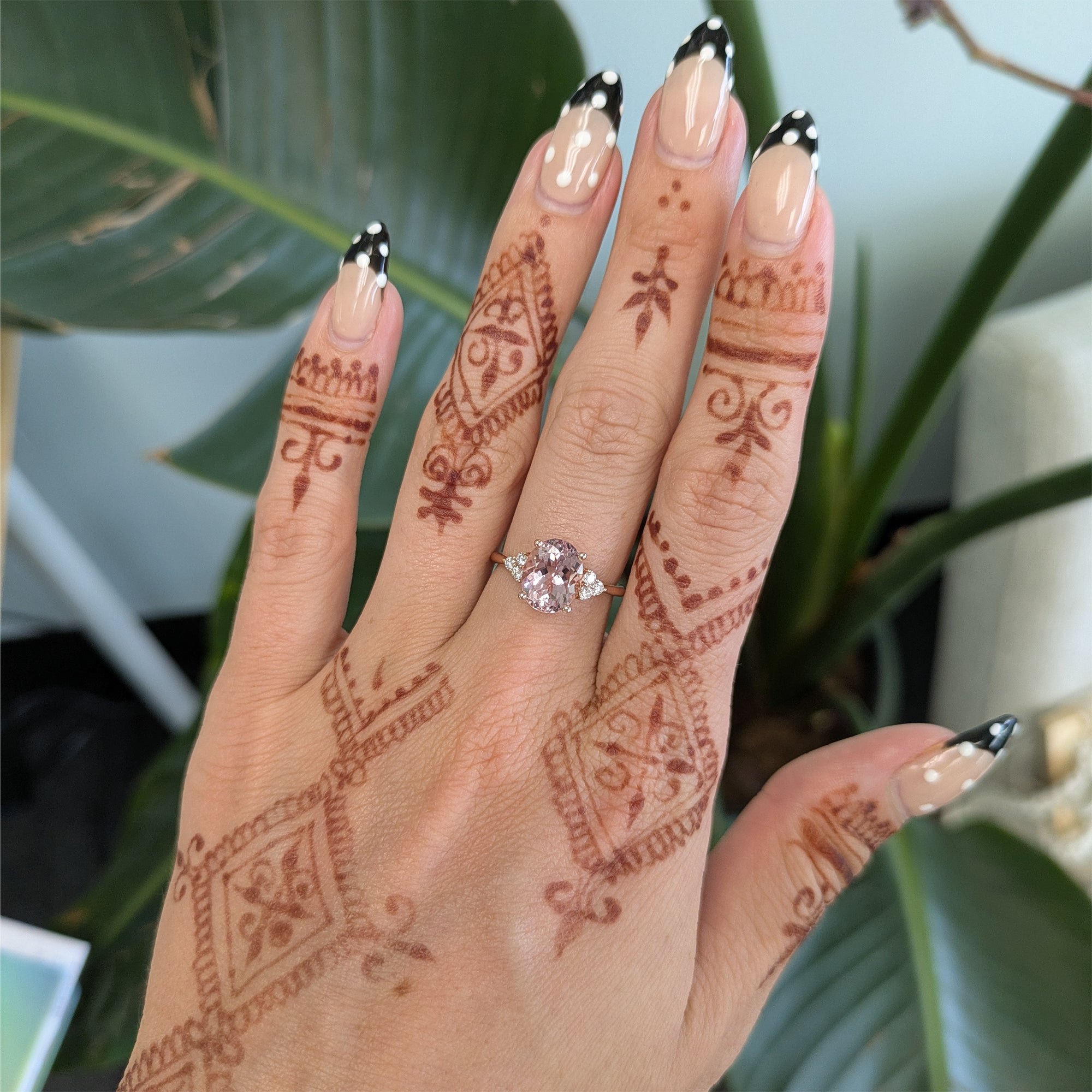 14K rose gold Cor de Rosa morganite ring with diamond accents