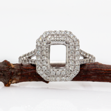 Modern East–West Emerald-Cut Semi-Mount Ring with Pavé Diamond Accents, Elegant 14K Gold Design Ready for Your Center Stone
