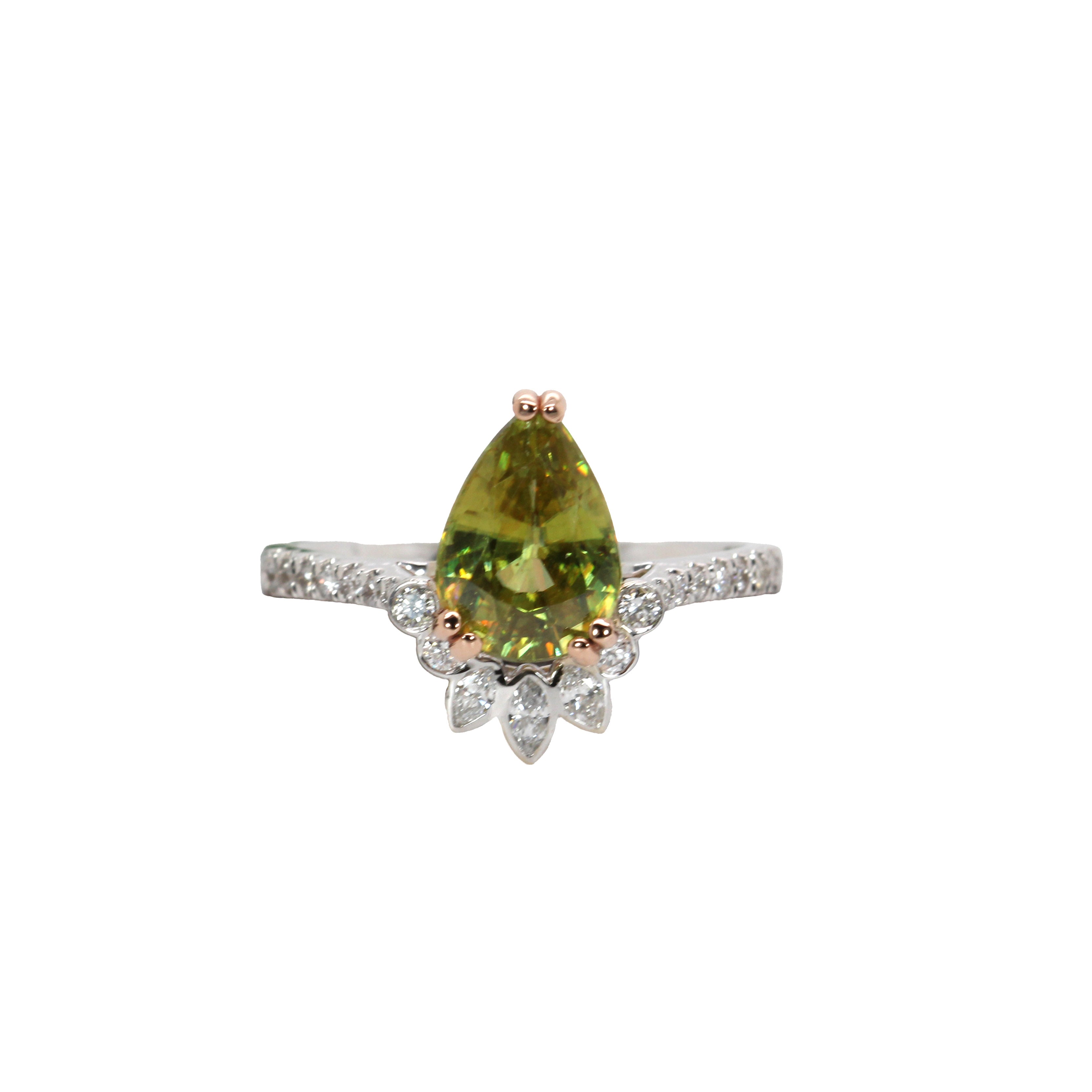 Yamini 14K Dual White Rose Gold Pear Shape 2.4cts Sphene Diamond Ring | Pear Shape 9X6mm