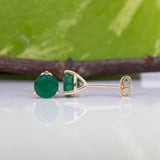Zambian Emerald Martini Solitaire Stud Earrings – Round 6mm – Solid 14K Gold (Yellow, White or Rose)