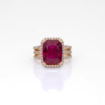 14K yellow gold Madagascar ruby ring with diamond halo