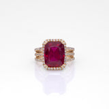 14K yellow gold Madagascar ruby ring with diamond halo