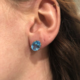 Swiss Topaz Oval Solitaire Solitaire Stud Earrings | 6x4mm 7x5mm 8x6mm