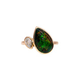 Daphne Solid 14K Gold 2.5cts Black Opal Ring with Lab Diamond Accent, Pear 14x9mm