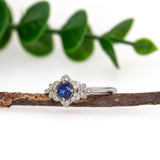 Stacy 14K White Gold AAA Ceylon Sapphire Diamonds Ring | Round 4.6mm