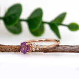 Mahim 14k Solid Rose Gold Purple Sapphire and Natural Diamond Ring | 6x4mm , OV