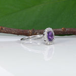 14K white gold GIA purple sapphire ring with diamonds