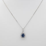 1.8Ct Blue Sapphire Pendant Necklace with Natural Diamond Halo, Solid 14K Gold Fine Jewelry 8x5mm: Gemstone Pendant for Women, Everyday Wear