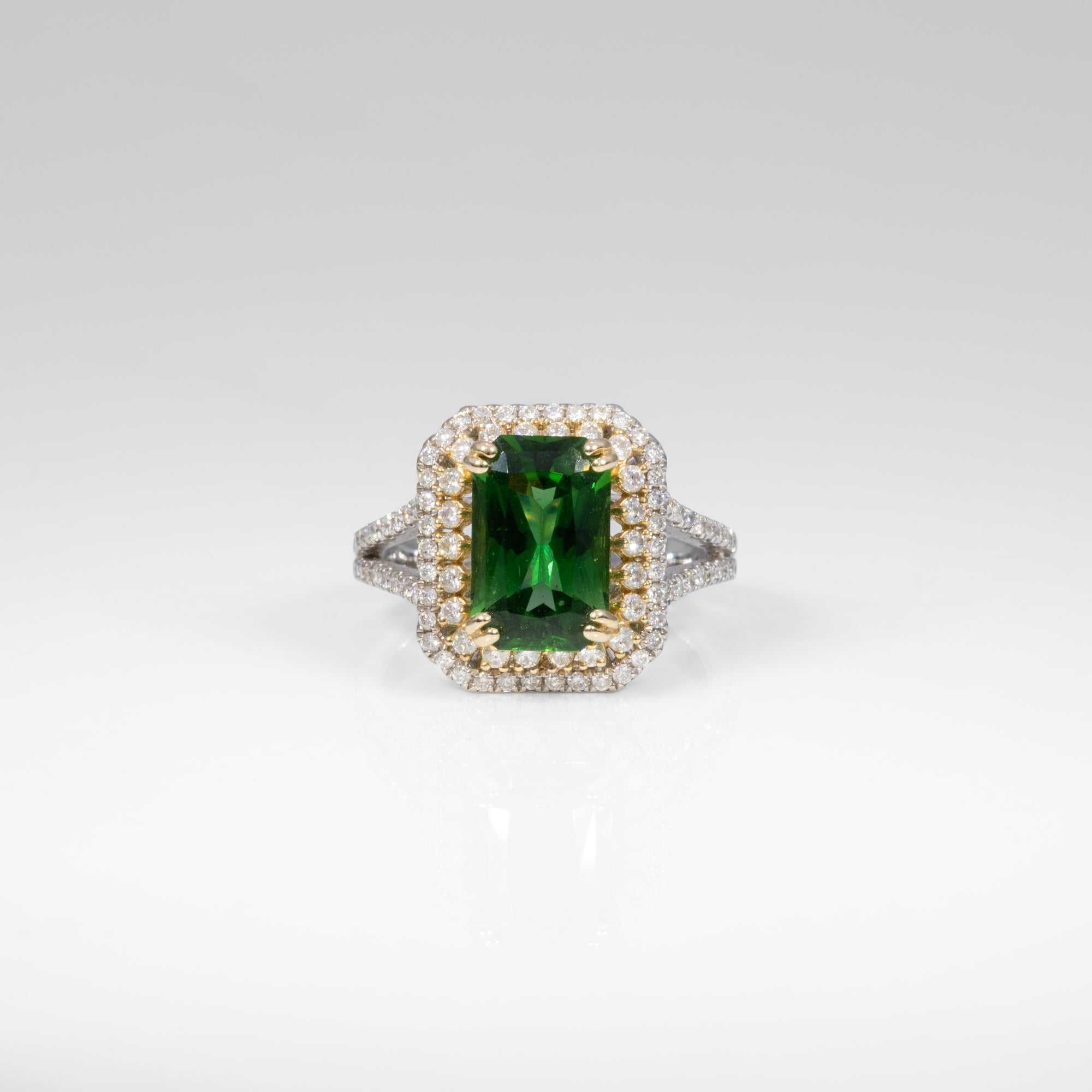 14K white & yellow gold chrome tourmaline ring