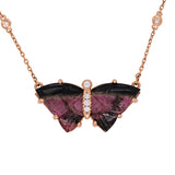 10.5Ct Butterfly-Shaped Tourmaline Necklace with Diamond Accents & Attached Chain: Solid 14K Gold