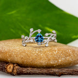 Eulalia Solid 14k Gold Aquamarine Ring with Earth Mined Diamond Accents, Trillion 5mm