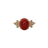2.3Ct Italian Coral Ring with Earth Mined Diamond Accents in Solid 14K Gold – 10x8mm Statement Fine Jewelry Ring