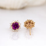 Ashtine 14K Yellow Gold Rhodolite Garnet and Diamond Halo Stud Earrings | Round 5mm