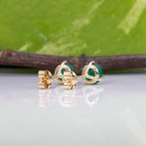 Zambian Emerald Martini Solitaire Stud Earrings – Round 6mm – Solid 14K Gold (Yellow, White or Rose)