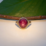 14K yellow gold star ruby cabochon ring with diamond accents