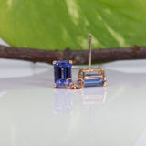 Nadira | AAA Tanzanite Solitaire Studs, Emerald Cut 7x5mm, Fine 14K Solid Gold, Rare Natural Tanzanite Earrings, Bridal Anniversary Gift, Yellow White Rose