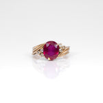 14K yellow gold Madagascar ruby estate ring with diamonds