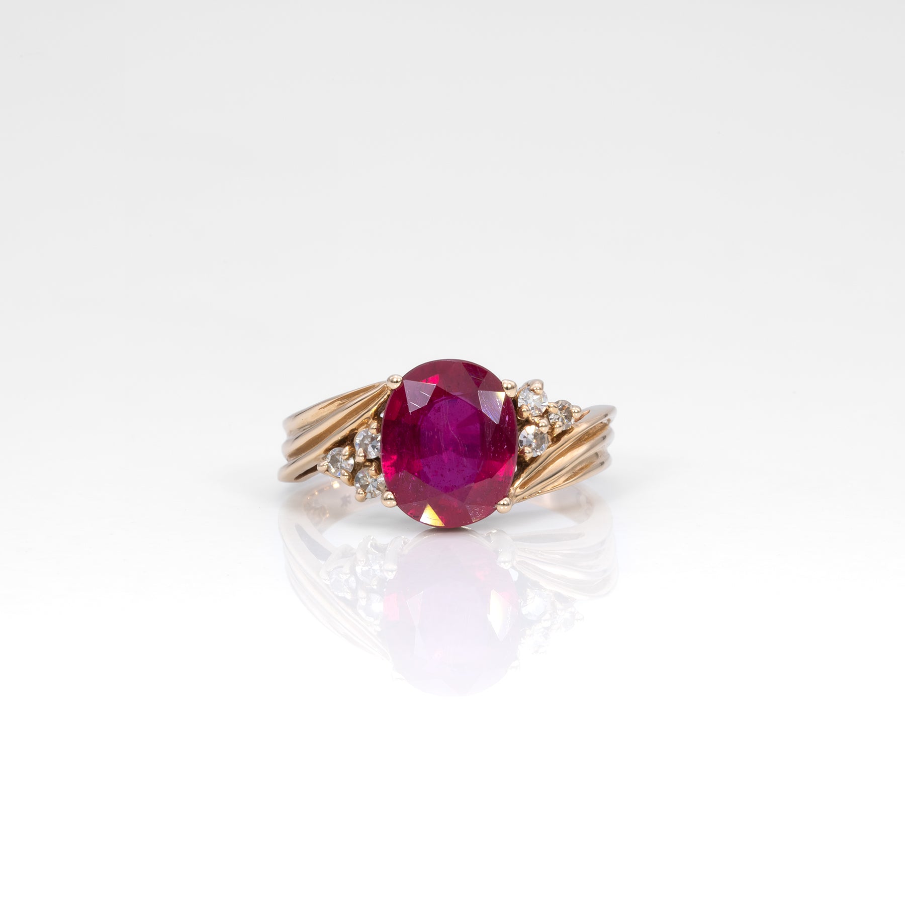 14K yellow gold Madagascar ruby estate ring with diamonds
